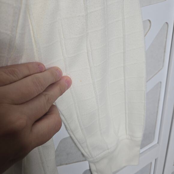 Saddlebred White Square Knit Collared Long Sleeve Pullover Sweater Mens SZ Golf - Picture 2 of 4